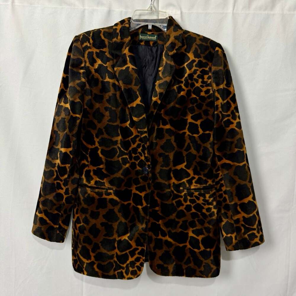 Vintage 90s Harve Benard Velvet Animal Print Blazer Jacket No Size Tag (Sz 10)